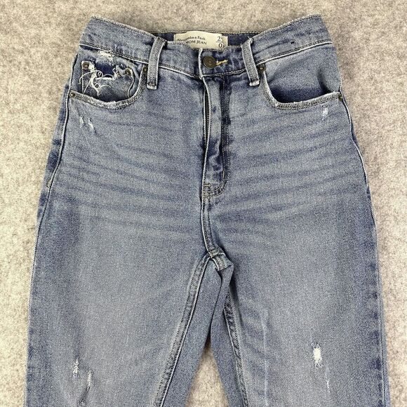 Abercrombie Fitch Mom Jeans Womens 25/0 Blue Medium Wash Destroyed Relaxed Denim - Picture 2 of 16